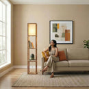 Pinnacle - Shelf Floor Lamp For Bedroom / Living Room, Long Shade - Natural Wood / White by HouseOfZazla