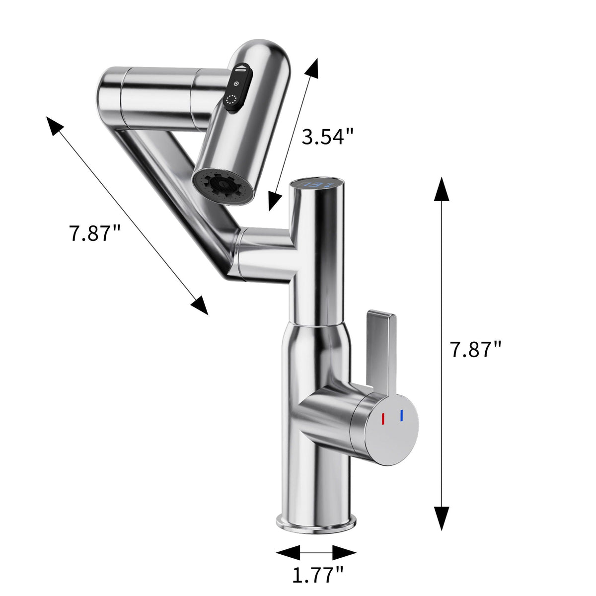 Bathroom Sink Faucet With Spray Function And Temperature Display, Anti Skid Switch, 360 Degree Rotary, photo 10 of 16