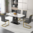 A modern, minimalist, and luxurious dining table with a white imitation marble tabletop and MDF legs with U-shaped brackets. Tables in restaurants and living rooms 63"x35.4"x30 F-U