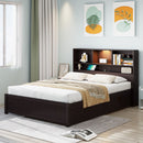 Platform Bed With Bookcase Headboard, Built-In Downlight, Charging Station, And 2 Side Drawers by HouseOfZazla