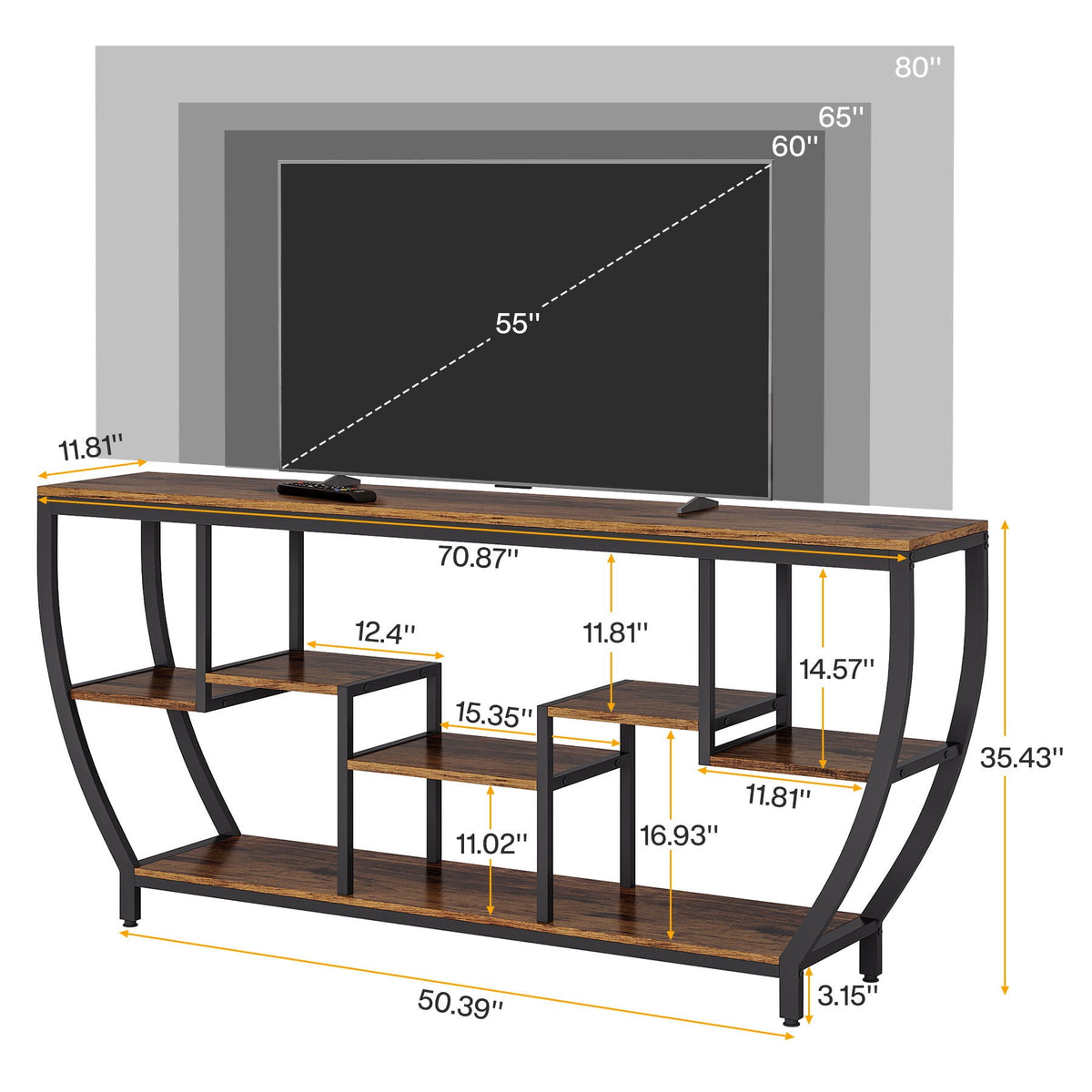 Extra Long Entryway Console Sofa Table With 7 Tier Shelves - Brown / Black, photo 7 of 10