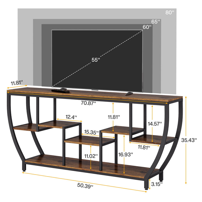 Extra Long Entryway Console Sofa Table With 7 Tier Shelves - Brown / Black, photo 7 of 10