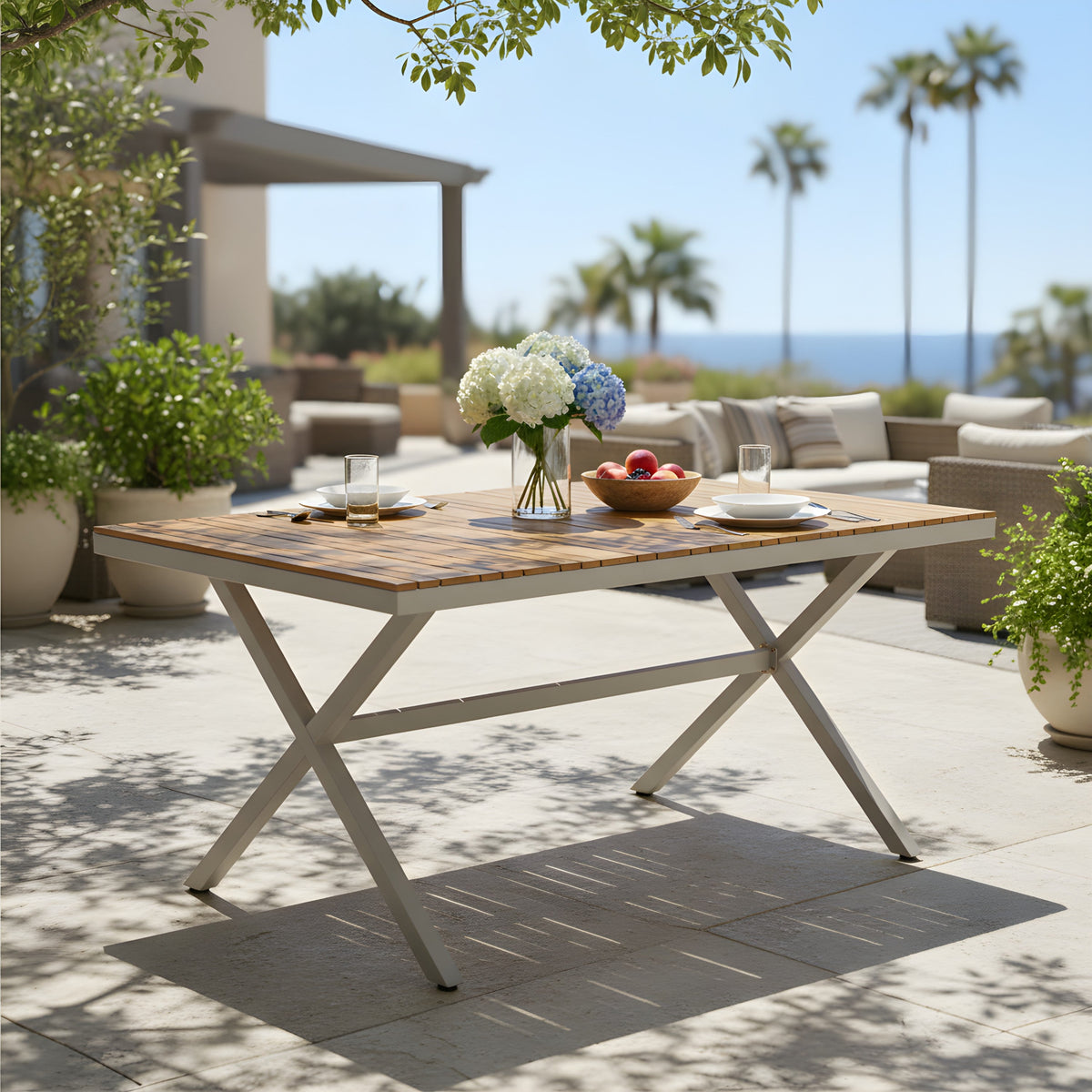 Teak Wood Top Outdoor Table with Steel Frame, photo 2 of 10