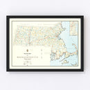 Vintage Map of Massachusetts 1926