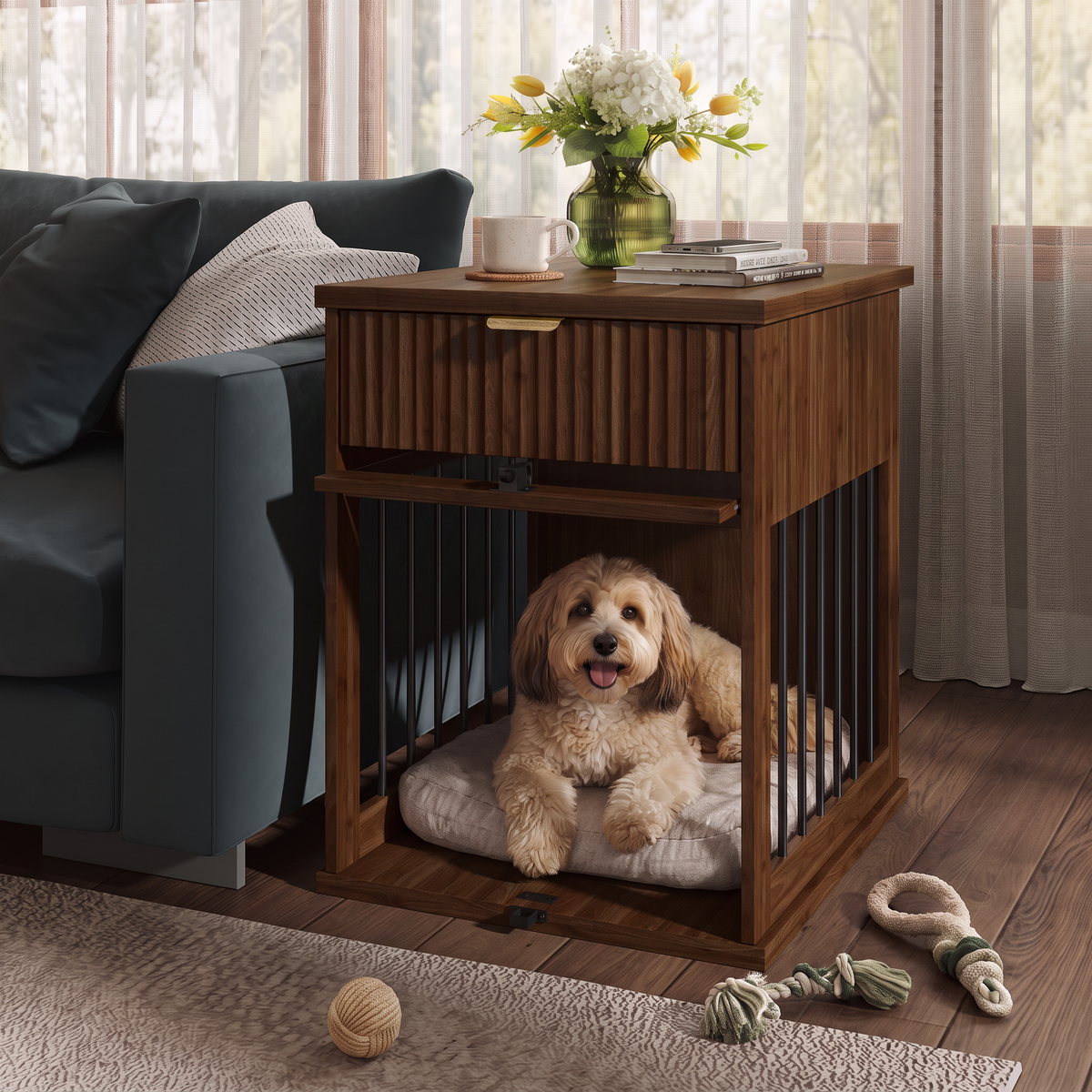 Dog Crate End Table with Charging Station and Storage, photo 3 of 10