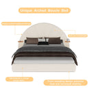 Queen Arched Bed With Small Table, Floor Standing Design - Beige