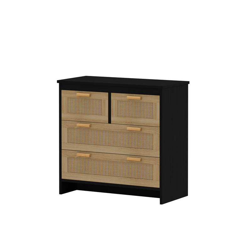 4 Drawers Rattan Cabinet,for Bedroom,Living Room,Dining Room,Hallways,Easy Assembly, Black