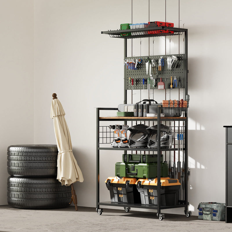 Fishing Rod Storage Rack With Pegboard, Rolling Tackle Organizer Cart - Black, photo 6 of 13
