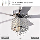 52'' Classical Crystal Ceiling Fan Lamp  3 Speed Hand Pull Chain (High, Mid, Low), 5 Reversible Blades for Living Room, Dining Room, Bedroom, Family Room, Chrome  ,3PCS*E12  (NO Include Bulb )
