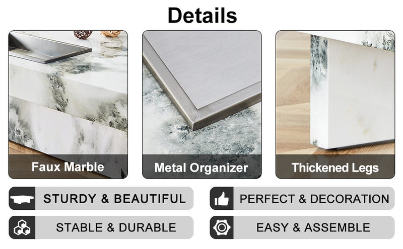 A modern and practical coffee table, black and white in imitation marble pattern, made of MDF material. The fusion of elegance and natural fashion 31.4"x 31.4"x 12 "