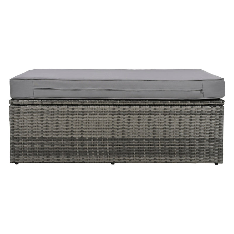 2-Piece Rattan Outdoor Patio Bench Lounge Roof Set, Effective UV Protection Fabric & Waterproof Cushions and Adjustable Backrest for Garden, Backyard and Porch (Grey Wicker + Grey Fabric)