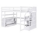 Loft Bed With Desk, Shelves, 2 Drawers, Storage Staircase