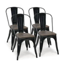 18 Inch Height Set of 4 Stackable Style Metal Wood Dining Chair by LJGDeals