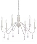 Alsy 26"W 6-Light Distressed-White Beaded Modern Farmhouse Cottage Chandelier