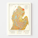 Vintage Map of Michigan 1911