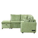 82.67"Convertible Sofa Bed Sectional Sofa Sleeper L-shaped Sofa with a Storage Ottoman,Two Pillows, Two Power Sockets and Two USB Ports for Living Room, Green