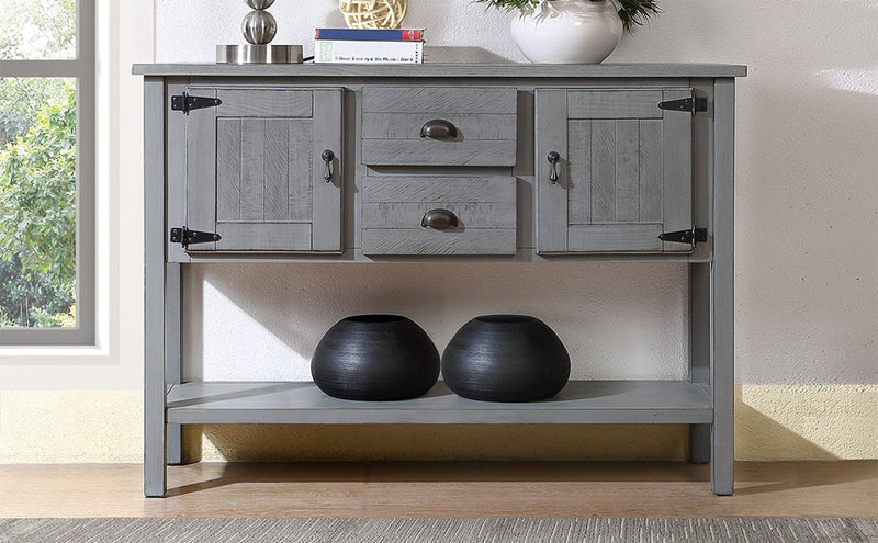 48" Solid Wood Sideboard Console Table with 2 Drawers and Cabinets and Bottom Shelf, Retro Style Storage Dining Buffet Server Cabinet for Living Room Kitchen Dining Room(Antique Gray)