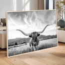 Longhorn Black and White Wall Art – Rustic Western Bull