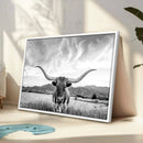 Longhorn Black and White Wall Art – Rustic Western Bull