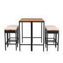 GO 5-Piece Outdoor Acacia Wood Bar Height Table And Four Stools With Cushions, Garden PE Rattan Wicker Dining Table, Foldable Tabletop, High-Dining Bistro Set, All-Weather Patio Furniture, Brown by Montret