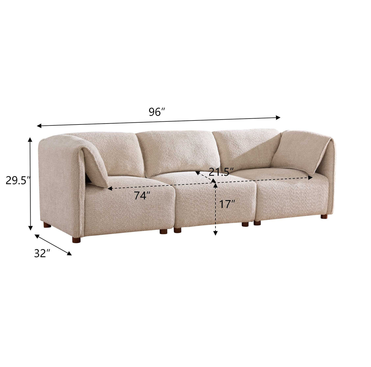 Aura 96 in. 3-Piece Boucle Modular Sectional Sofa, photo 8 of 8