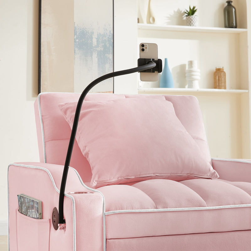 3-in-1 Sofa Bed, Convertible Sleeper Chair Sofa Bed Adjustable Pull Out Sleeper Chair Bed Multi-Pockets Folding Sofa Bed for Living Room Bedroom Small Space (Pink)