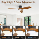 Flush Mount Ceiling Fan With Dimmable LED Light, 3 Blades, Reversible DC Motor Blades For Living Room