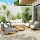 Lucca Outdoor 6-Pieces Acacia Wood and Rope Woven Patio Conversation Set