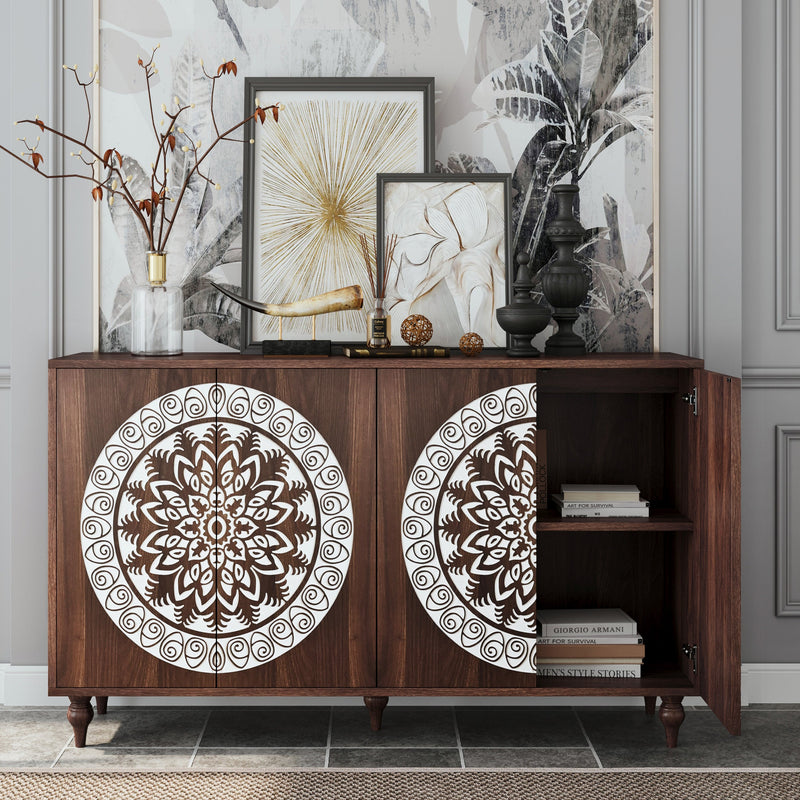 60" Vintage Mandala Carved Sideboard, photo 2 of 10