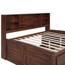 Full Size Captain Bed With Built In Storage Shelves, 4 Drawers And 2 Cabinets - Antique Brown by HouseOfZazla