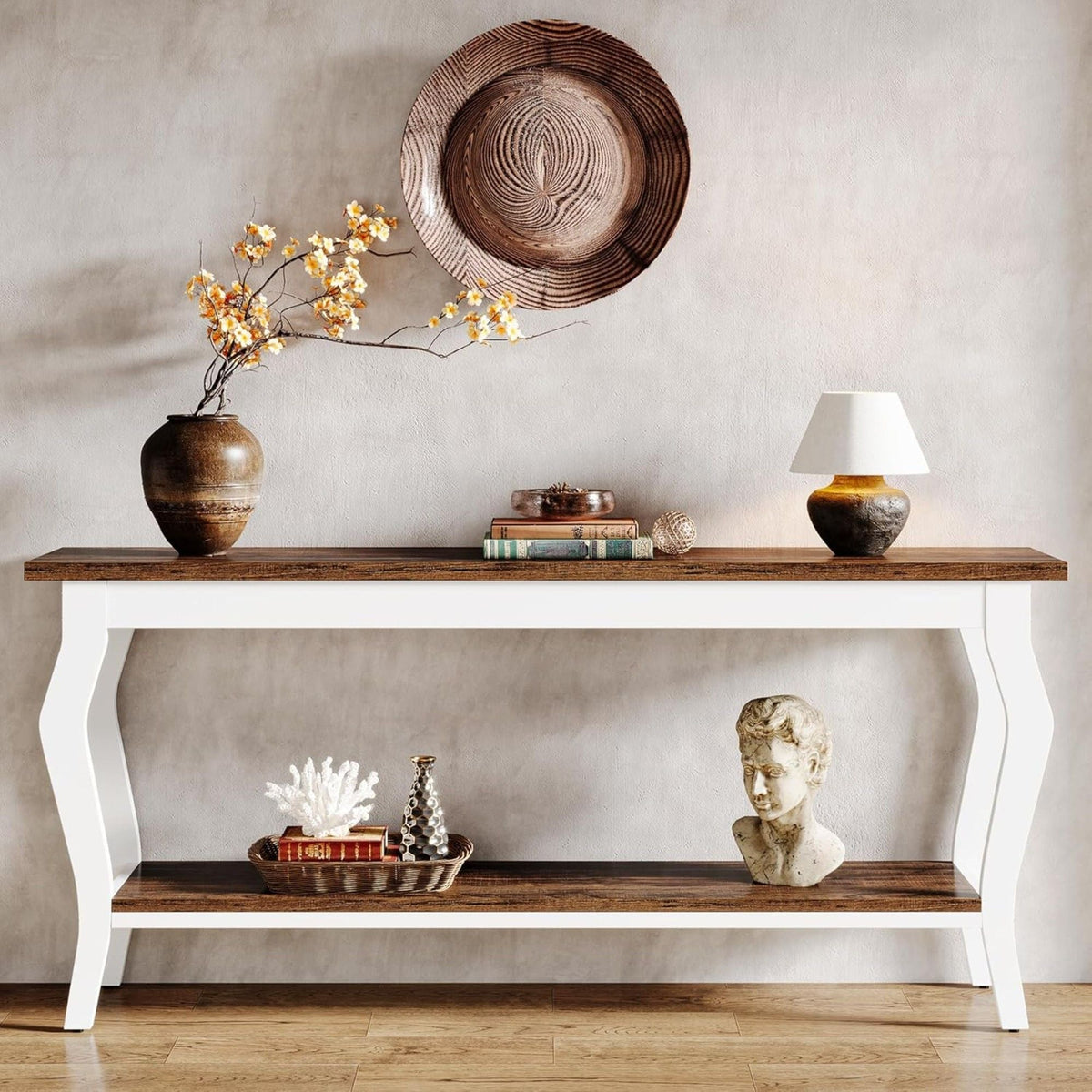 Console Table With Design, Extra Long Sofa Table For Living Entryway - Brown / White, photo 10 of 10