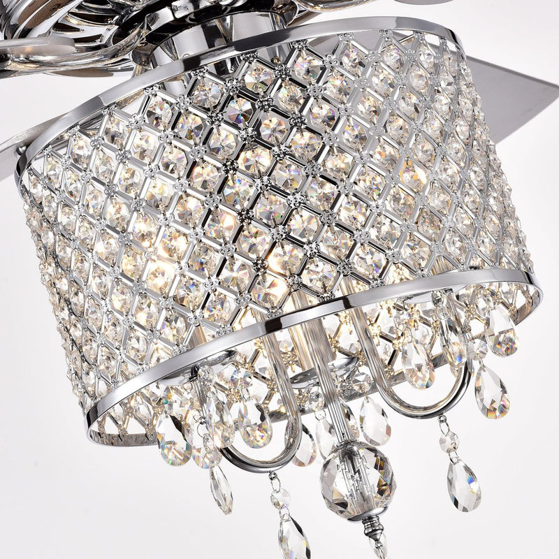 52'' Classical Crystal Ceiling Fan Lamp  3 Speed Hand Pull Chain (High, Mid, Low), 5 Reversible Blades for Living Room, Dining Room, Bedroom, Family Room, Chrome  ,3PCS*E12  (NO Include Bulb )