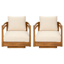 Set of 2 Acacia Wood Outdoor Swivel Chairs with Cushions