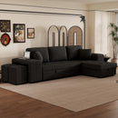 Modern L-Shape 3 Seat Reversible Sectional Couch, Pull Out Sleeper Sofa With Storage Chaise And 2 Stools For Living Room Furniture Set by Unique Piece Furniture