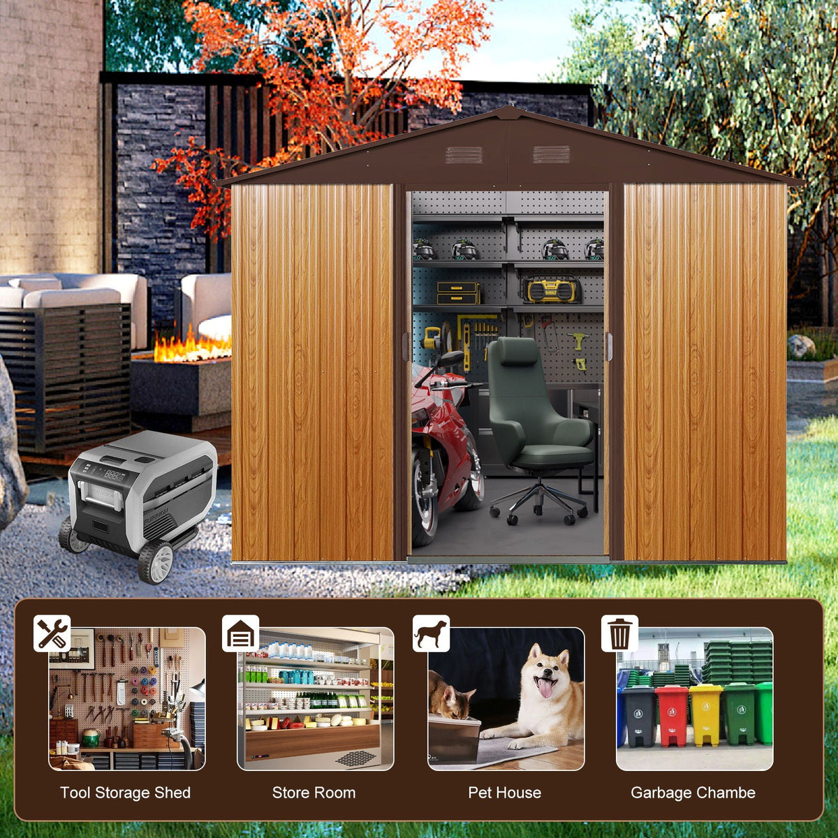 Outdoor Metal Storage Shed With Floor Base, photo 20 of 40