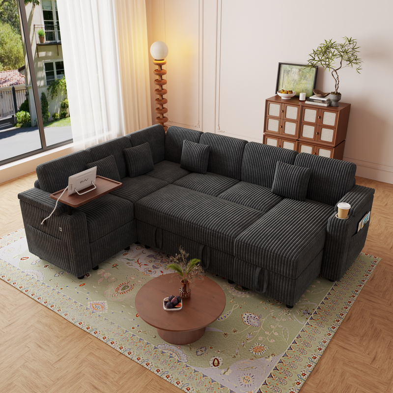 100-Inch Pull-Out Sofa with USB Ports and Cup Holder