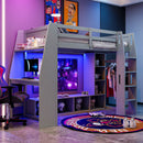 Gaming Loft Bed With Desk, Multi Storage Shelves, LED Lighting, And Hanging Clothes Rack by Unique Piece Furniture