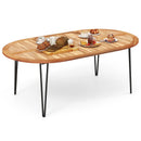79 Inch Oval Patio Dining Table with Umbrella Hole and Acacia Wood Tabletop for 8 People by LJGDeals