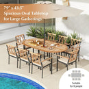 79 Inch Oval Patio Dining Table with Umbrella Hole and Acacia Wood Tabletop for 8 People by LJGDeals