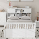 Captain Platform Bed Frame With Bookcase Headboard, 4 Drawers, Storage Shelves