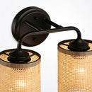 Quell - Double Light Vanity With Natural Shade Wall Lamp - Black / Rattan by HouseOfZazla