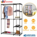 Metal Closet Deluxe Double Rod Freestanding Closet Clothes Storage Organizer Coat Storage Wardrobe Metal Shoes Storage Rack with 5-Tier Wire Shelving