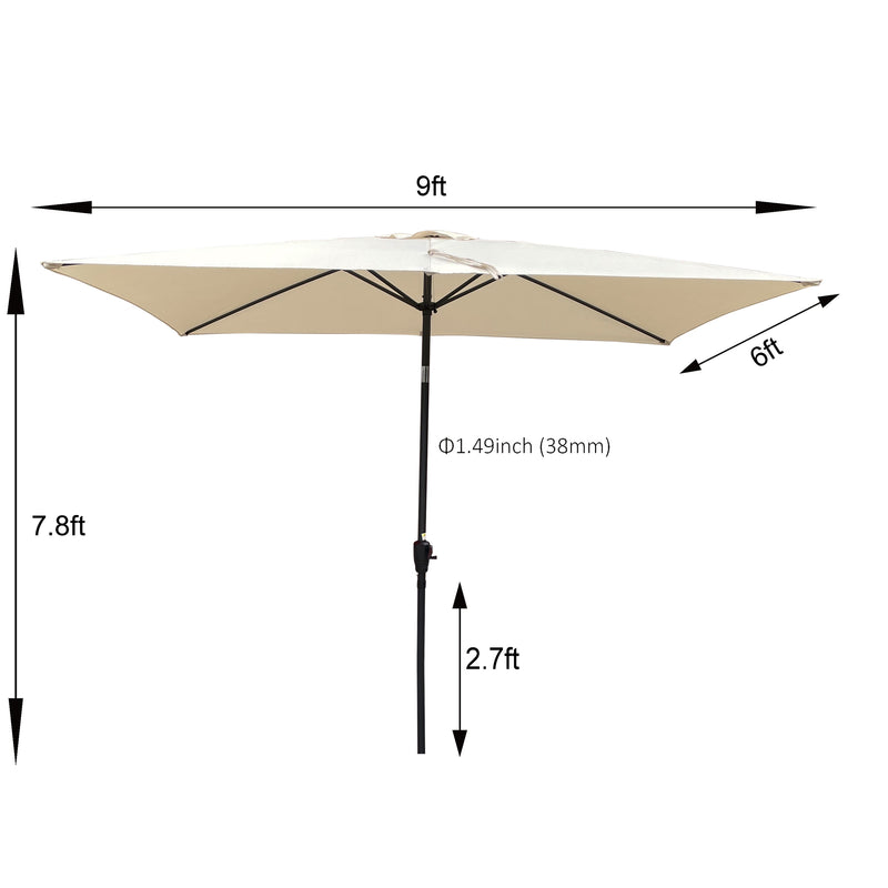 6 x 9ft Patio Umbrella Outdoor Waterproof Umbrella with Crank and Push Button Tilt without flap for Garden Backyard Pool Swimming Pool Market
