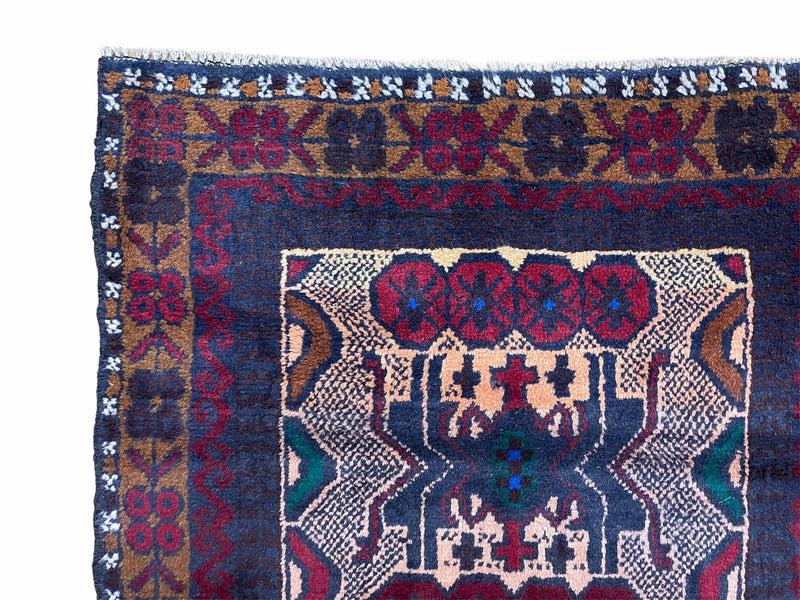 3 X 5 Vintage Handmade Tribal Wool Rug Balouchi Rug Afghan Rug Red Beige Nice