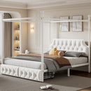 Queen Size Canopy Platform Bed With Upholstered Headboard And 2 Storage Drawers - White by HouseOfZazla