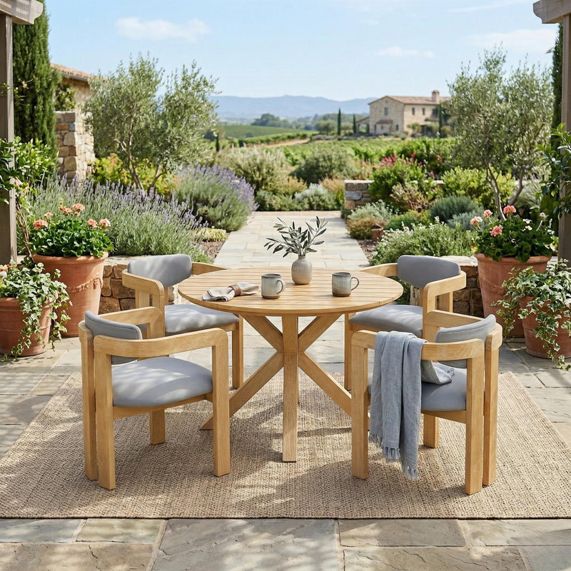 5-Piece Outdoor Acacia Wood Round Dining Set, photo 3 of 10