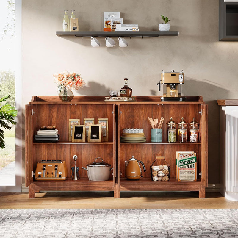 Sideboard Buffet Cabinet With 4 Doors & Shelves, Credenza Table For Dining Room - Brown, photo 7 of 14
