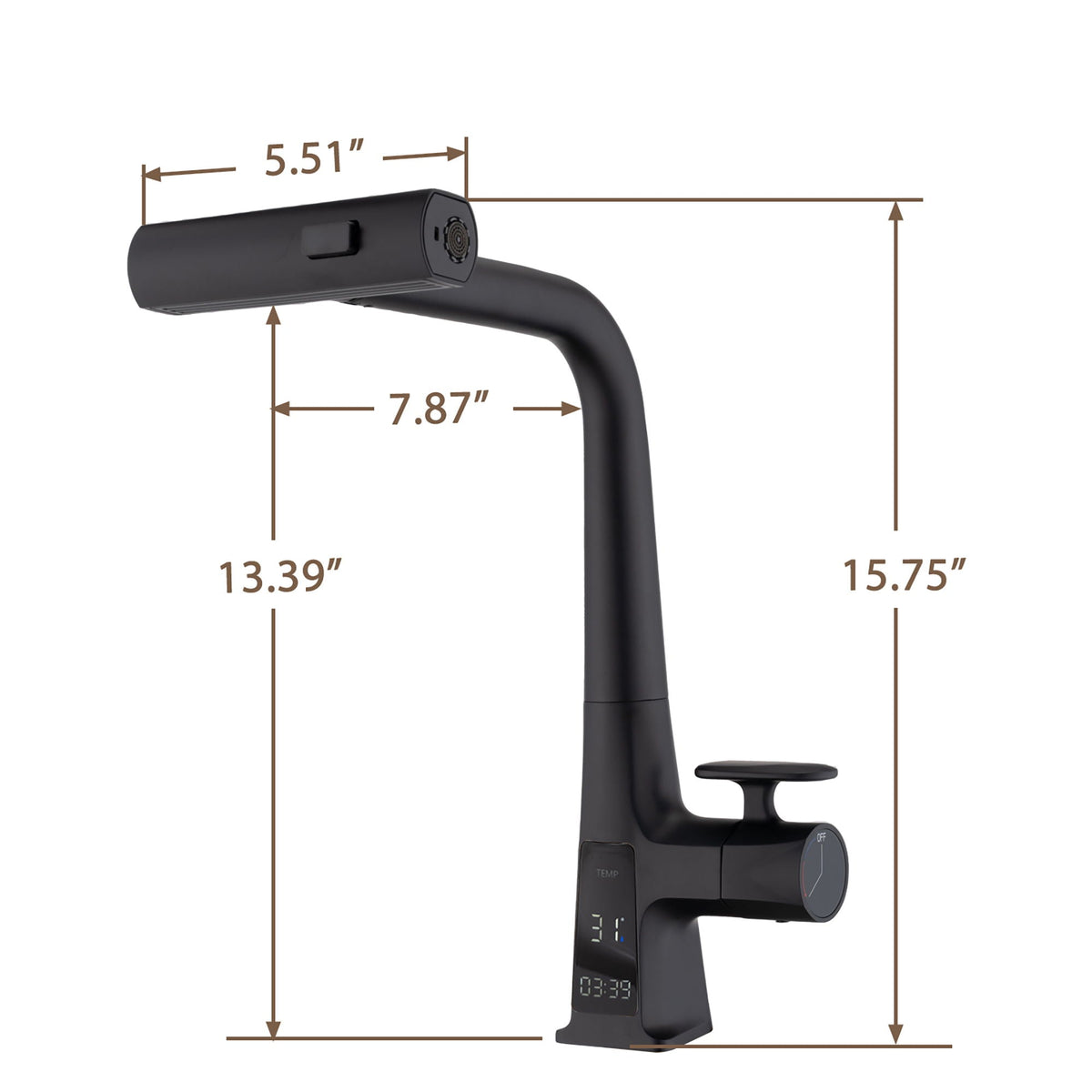 Waterfall Kitchen Faucet With Temperature Display And Pull Down Sprayer, photo 11 of 16