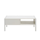 40.16" Rattan Coffee table, sliding door for storage, metal legs, Modern table for living room, white