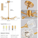 Modern Crystal Chandeliers, 9 Lights Golden Chandelier for Living Room Bedroom, Dining Room Chandelier Over Table, Kitchen Light Fixtures(Bulbs Not Included)